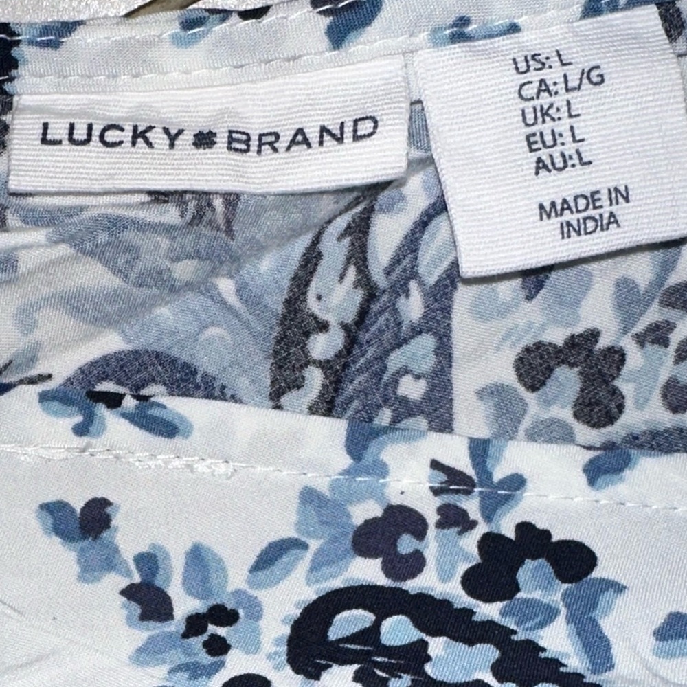 Lucky Brand Boho Maxi Dress Blue White Paisley Print Size Large - Picture 3 of 3
